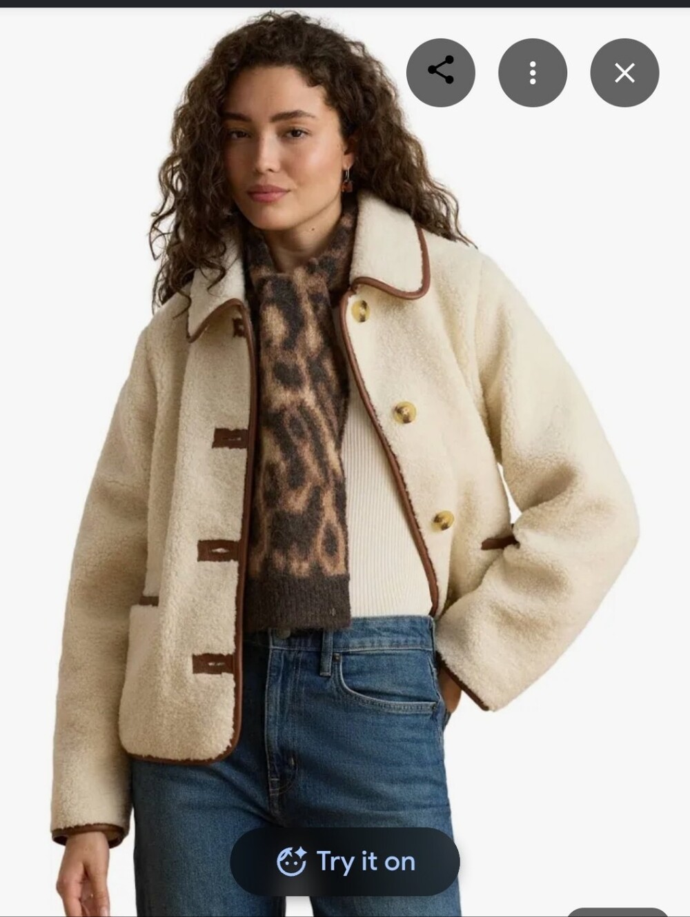 Lauren Ralph Lauren Faux Leather Trim Sherpa Jacket Cream NWT - Size Large
